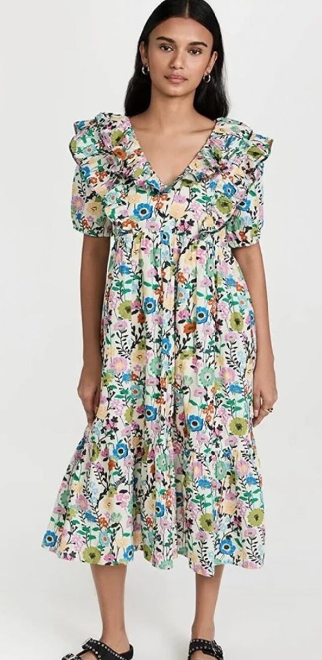 Ro's Garden Visha Floral Ruffle Midi Dress Size small